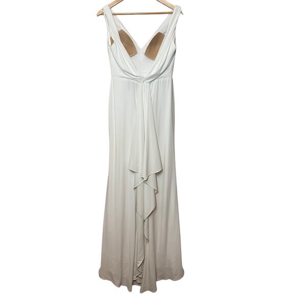 Mac Duggal Women’s 12336CL V Neck Jersey Bridal Dress Train Slit White Size 8 - Picture 4 of 8